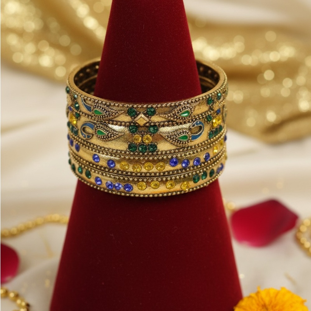 Gold And Multicolor Stone Bangle Set - image 1